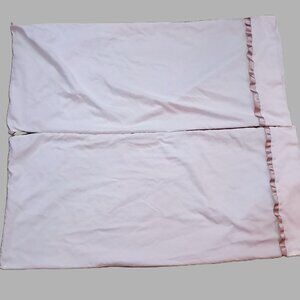 Waterford Linens King Pillowcases SET 2 cream off white satin ribbon 100% Cotton